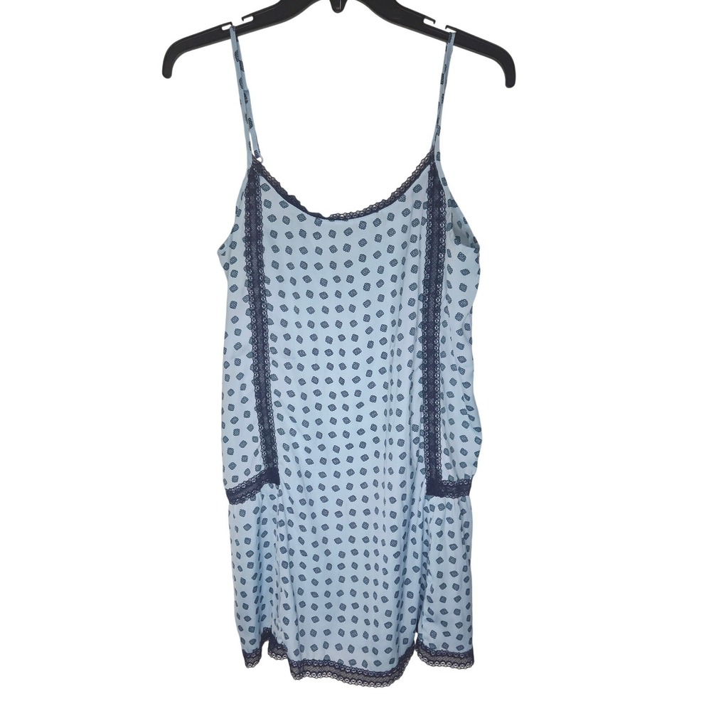 Aerie Blue Geometric Floral Lace slip nightgown lingerie, medium
